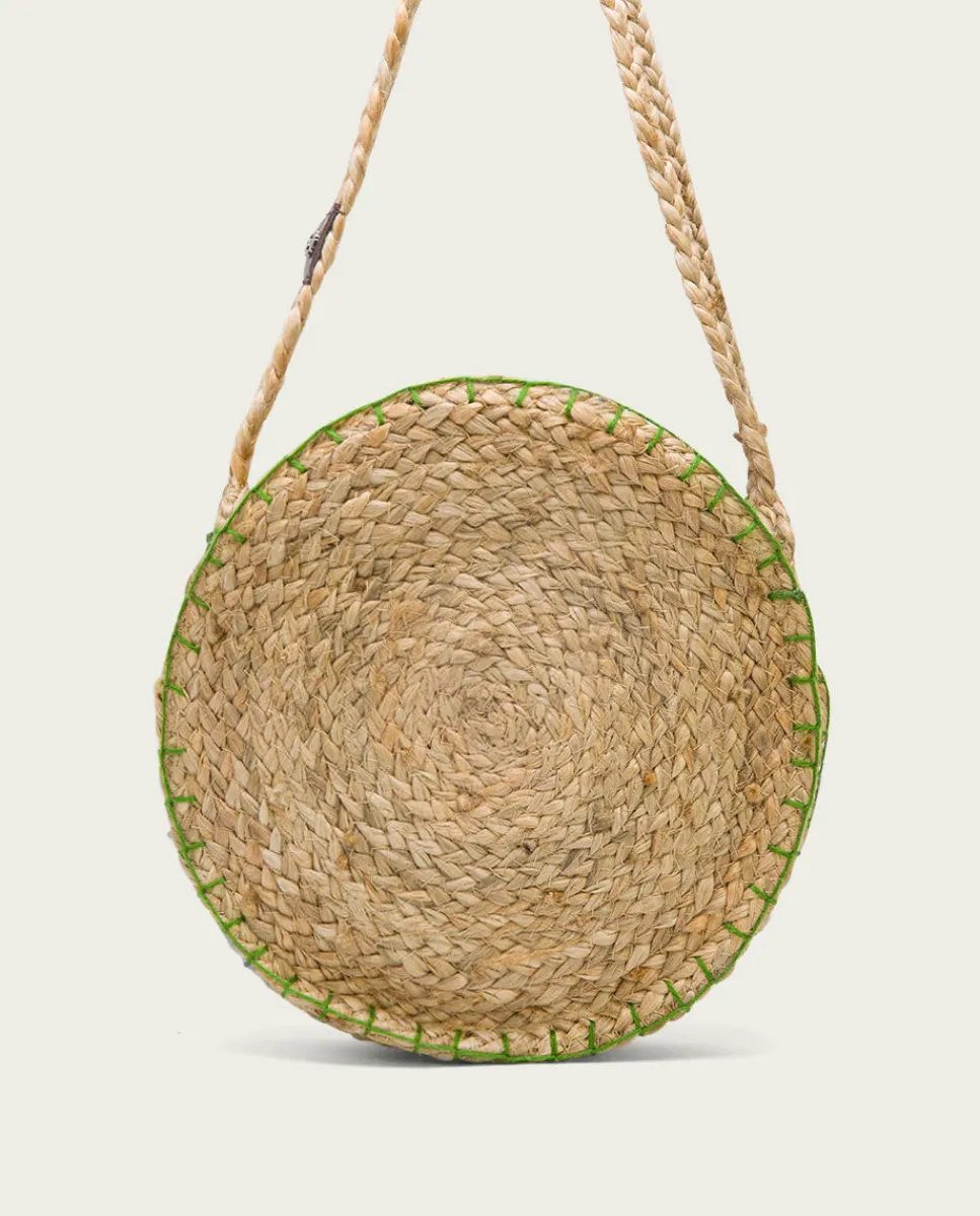 PORRONET Bolso Redondo Yute Natural Verde Portixol Hot