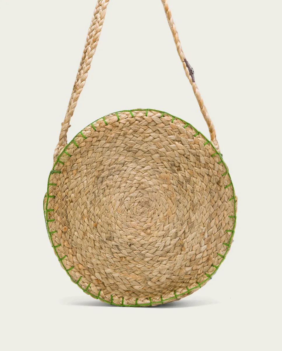 PORRONET Bolso Redondo Yute Natural Verde Portixol Hot