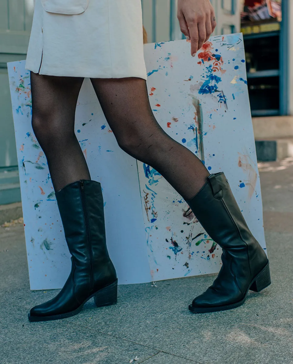 PORRONET Botas Cowboy Negra Con Cremallera Julia Best