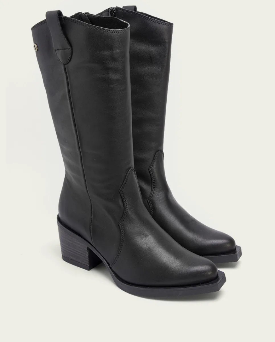 PORRONET Botas Cowboy Negra Con Cremallera Julia Best
