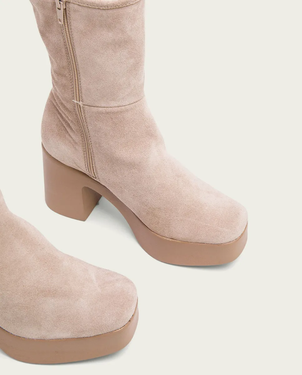 PORRONET Botines De Tacón Arena Con Cremallera Lisa Cheap