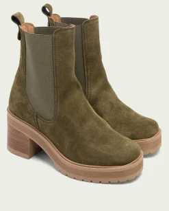 PORRONET Botines De Tacón Kaki Con Elasticos Rea Cheap