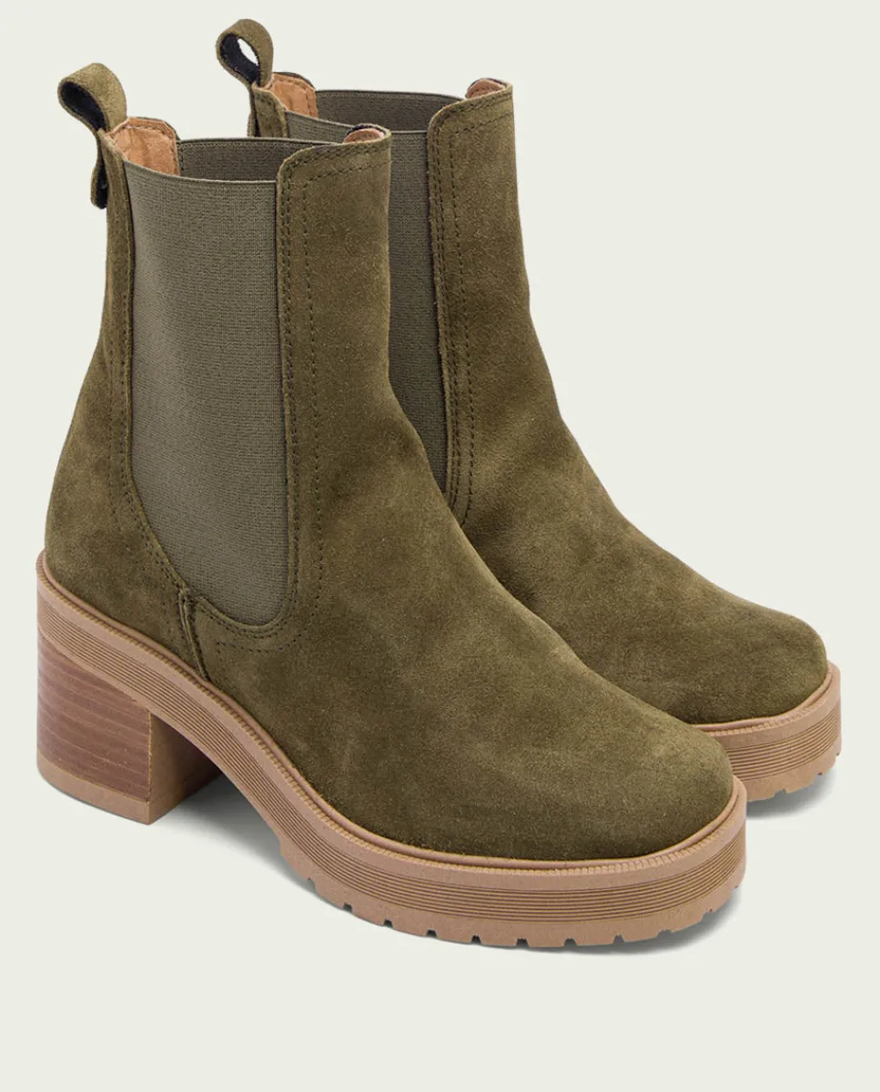 PORRONET Botines De Tacón Kaki Con Elasticos Rea Cheap