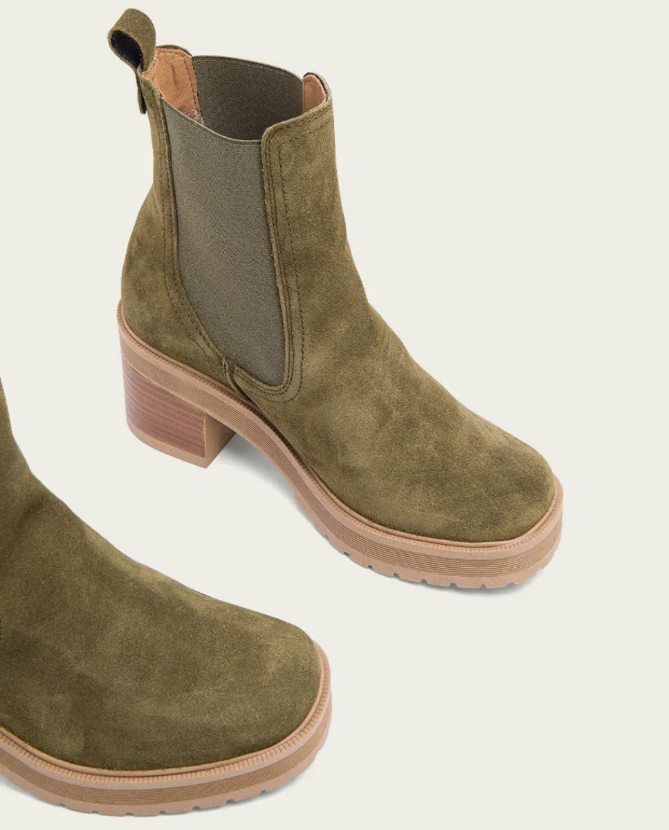 PORRONET Botines De Tacón Kaki Con Elasticos Rea Cheap