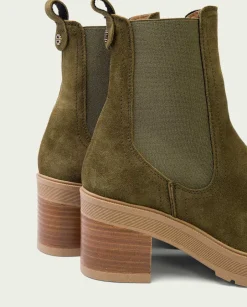 PORRONET Botines De Tacón Kaki Con Elasticos Rea Cheap