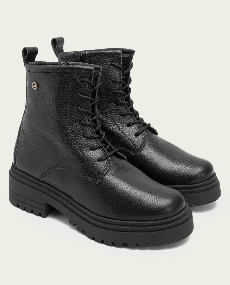 PORRONET Botines Piel Negros Acordonados Simona Cheap