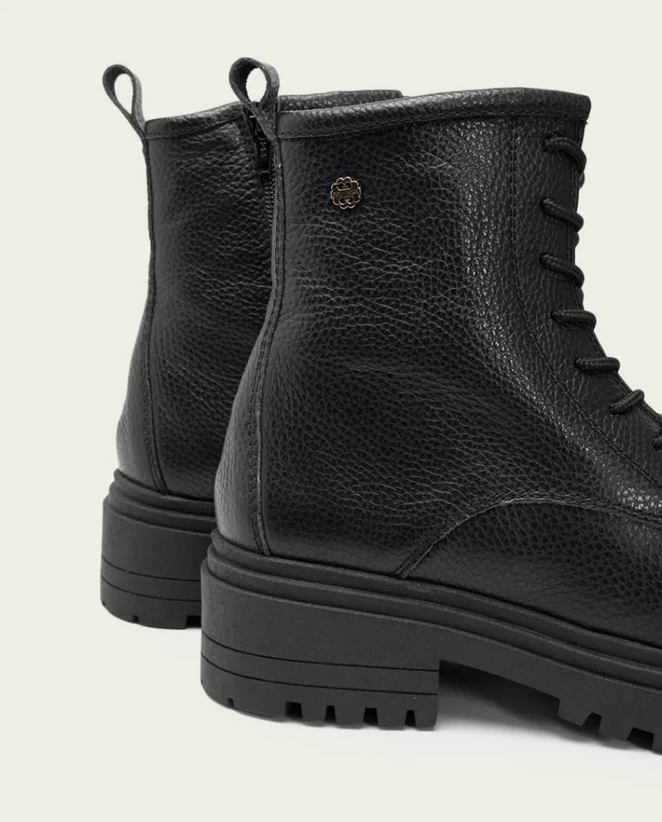 PORRONET Botines Piel Negros Acordonados Simona Cheap