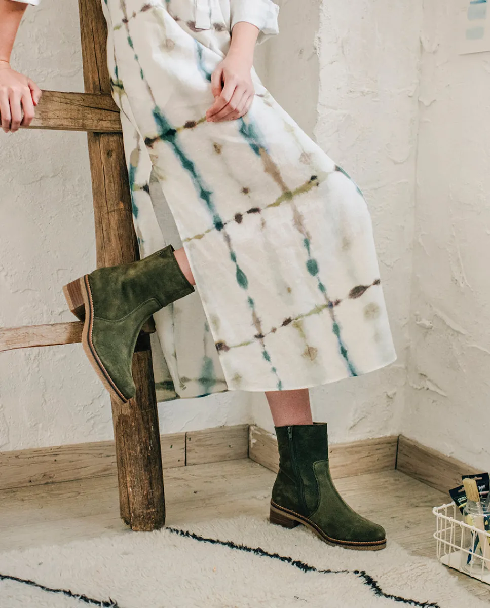 PORRONET Botines Planos Kaki Con Cremallera Palma Sale