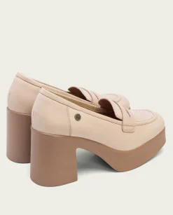 PORRONET Mocasines De Tacón En Piel Taupe Laia Best