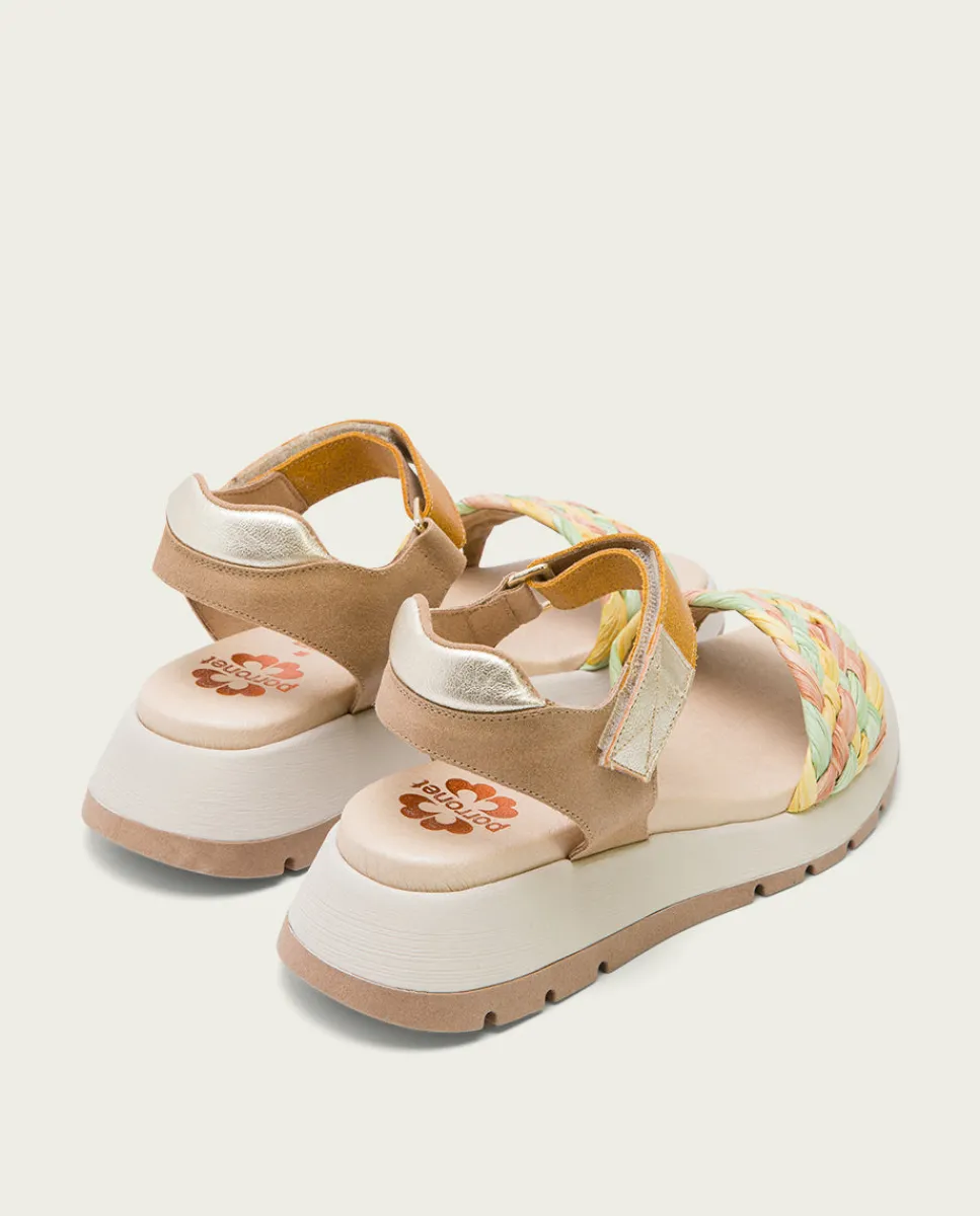 PORRONET Plataforma De Piel Y Tejido En Colores Edurne Cheap