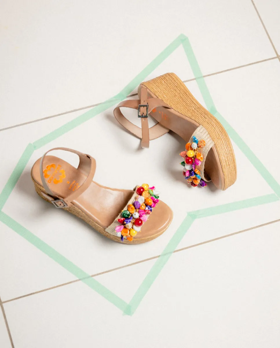 PORRONET Sandalia Cuña Con Abalorios Taupe Colores Irati Store