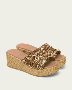 PORRONET Sandalia Cuña Con Pala Textil Cuero Platino Ivana Outlet