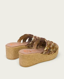 PORRONET Sandalia Cuña Con Pala Textil Cuero Platino Ivana Outlet