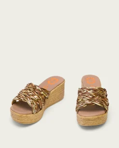 PORRONET Sandalia Cuña Con Pala Textil Cuero Platino Ivana Outlet