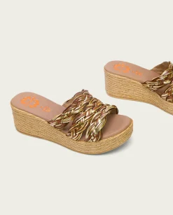 PORRONET Sandalia Cuña Con Pala Textil Cuero Platino Ivana Outlet