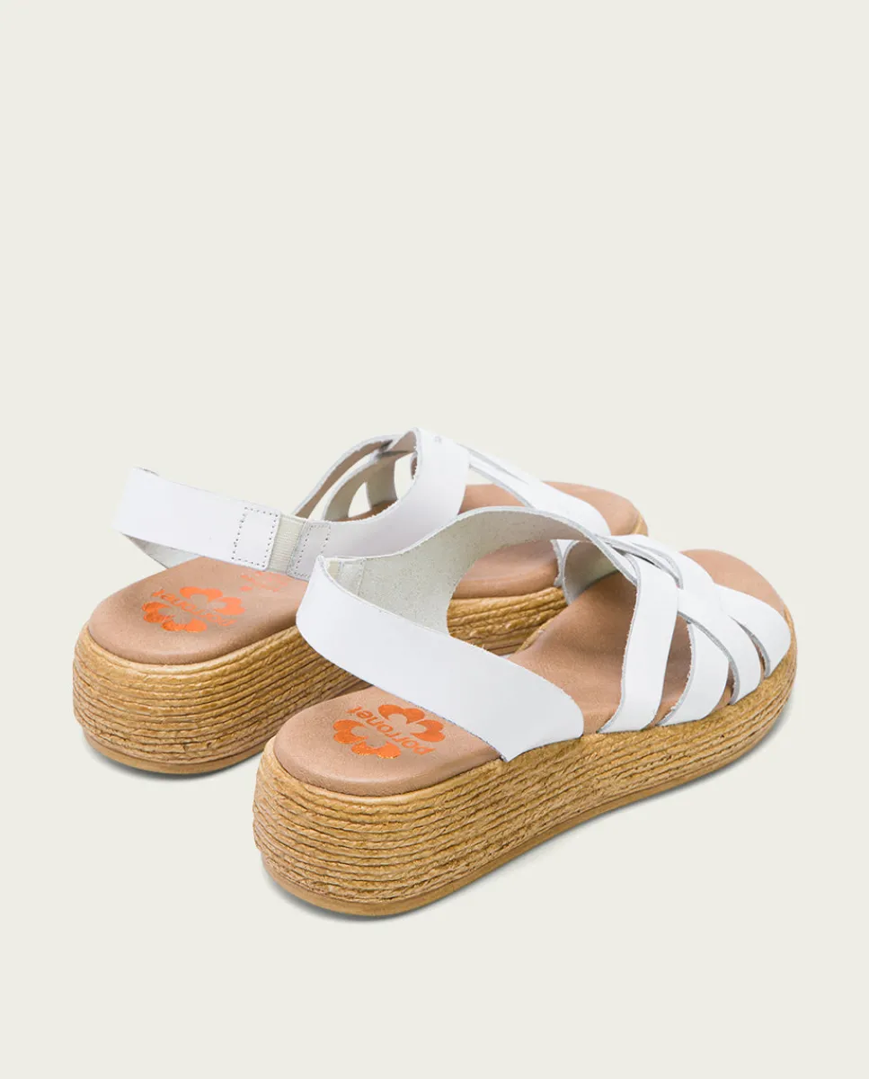 PORRONET Sandalia Cuña Piel Blanca Ganga Online