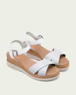 PORRONET Sandalia Cuña Piel Blanco Fiore Fashion