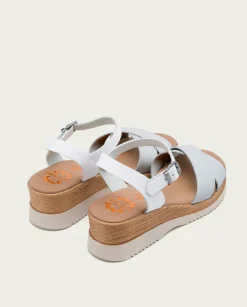 PORRONET Sandalia Cuña Piel Blanco Fiore Fashion