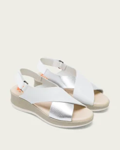 PORRONET Sandalia Cuña Piel Blanco Plata Flora Store