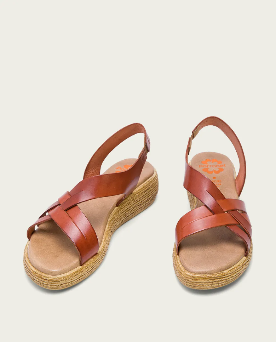 PORRONET Sandalia Cuña Piel Cuero Ganga Best Sale