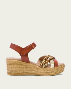 PORRONET Sandalia Cuña Piel Cuero Platino Irene Sale