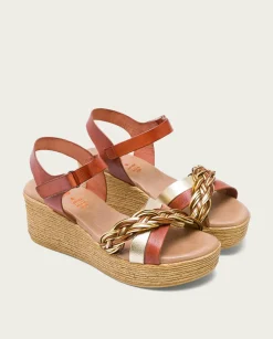 PORRONET Sandalia Cuña Piel Cuero Platino Irene Sale