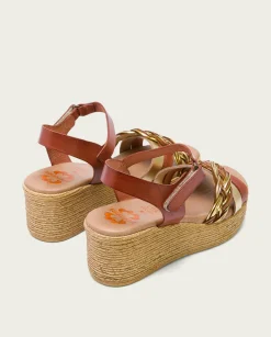 PORRONET Sandalia Cuña Piel Cuero Platino Irene Sale