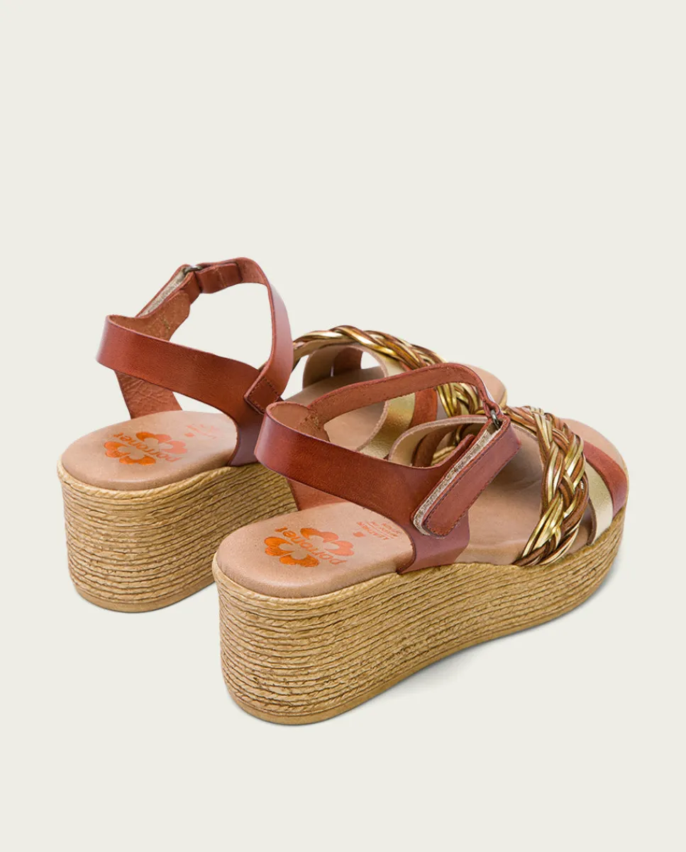 PORRONET Sandalia Cuña Piel Cuero Platino Irene Sale