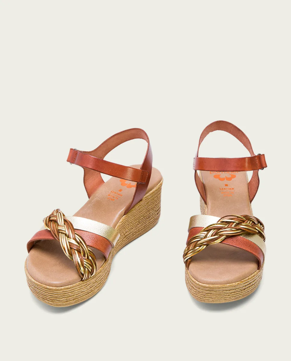 PORRONET Sandalia Cuña Piel Cuero Platino Irene Sale