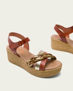 PORRONET Sandalia Cuña Piel Cuero Platino Irene Sale