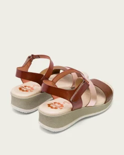 PORRONET Sandalia Cuña Piel Cuero Rose Fatima Outlet