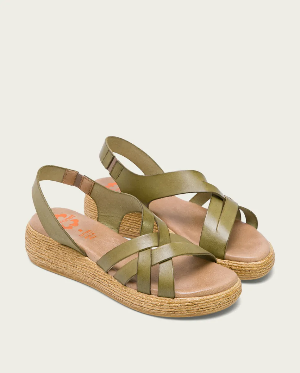 PORRONET Sandalia Cuña Piel Kaki Ganga Online