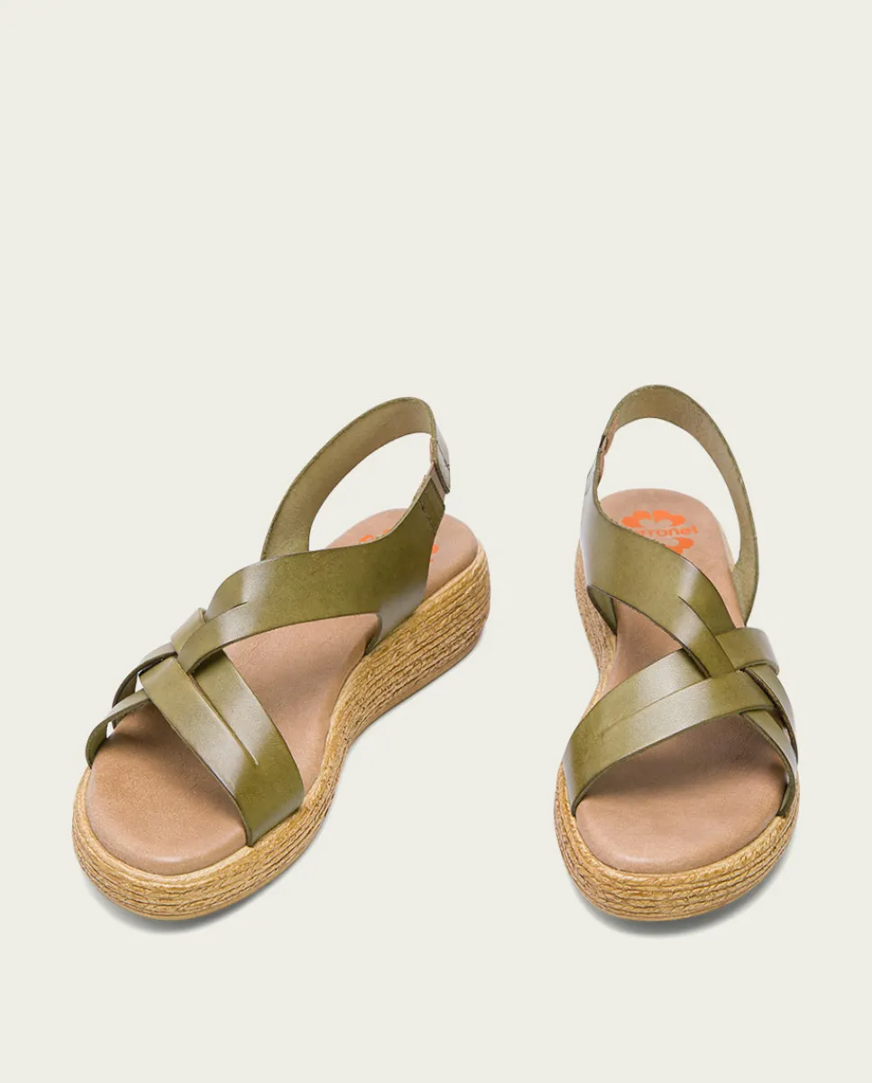 PORRONET Sandalia Cuña Piel Kaki Ganga Online