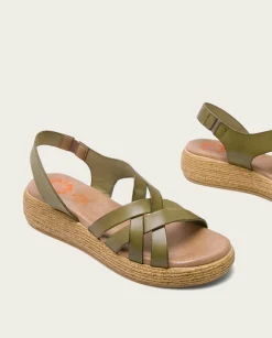 PORRONET Sandalia Cuña Piel Kaki Ganga Online