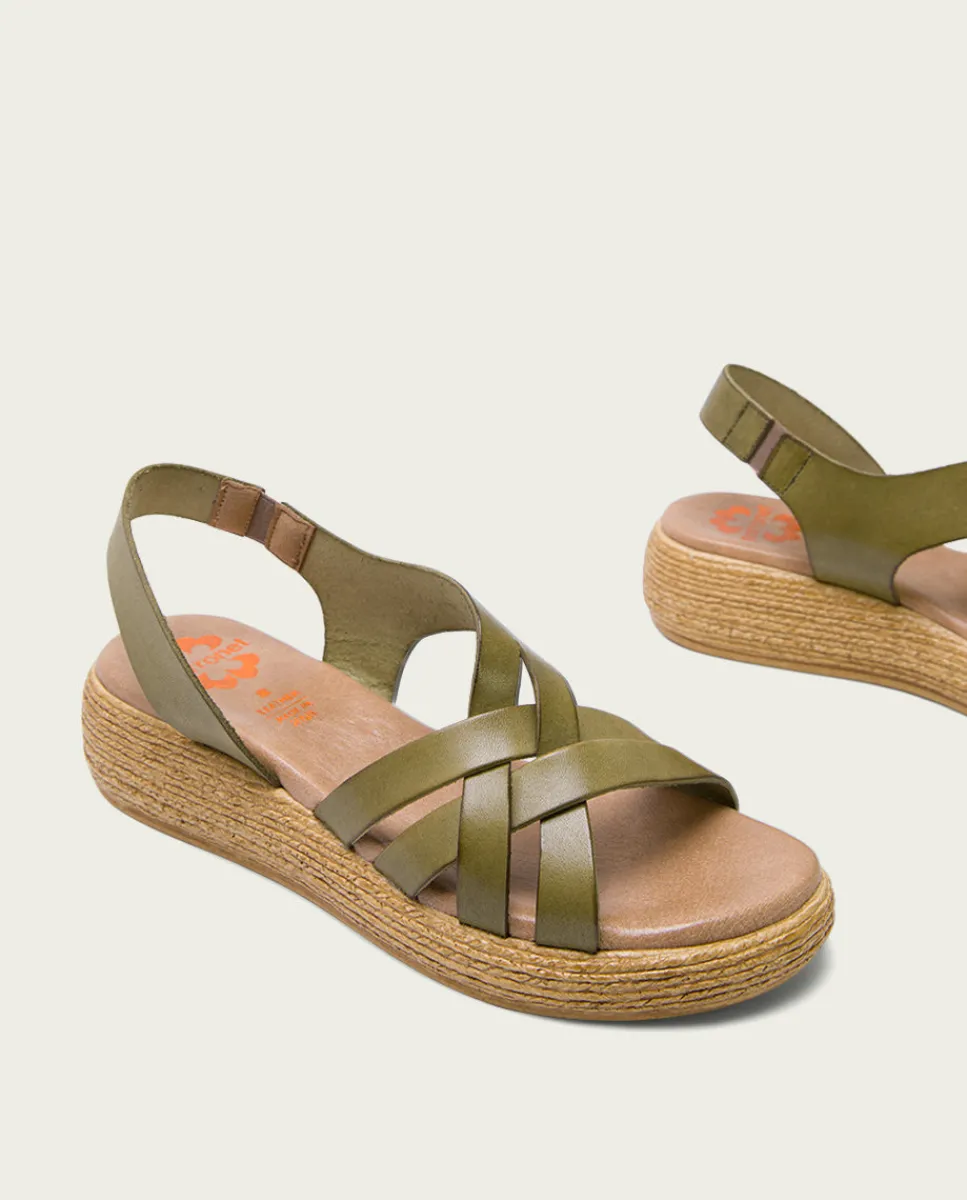 PORRONET Sandalia Cuña Piel Kaki Ganga Online