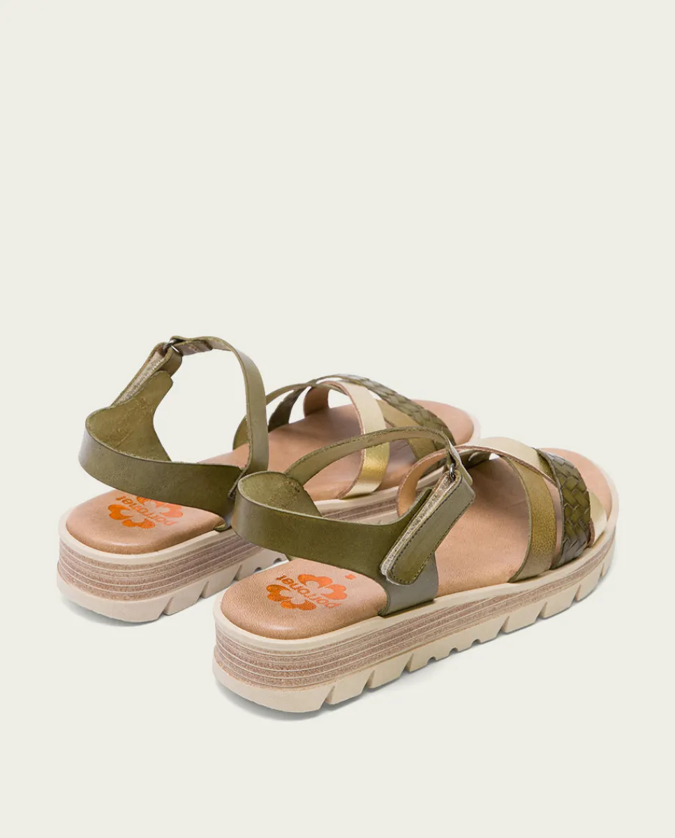 PORRONET Sandalia Cuña Piel Kaki Platino Belinda Best