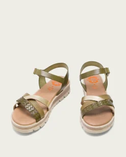 PORRONET Sandalia Cuña Piel Kaki Platino Belinda Best