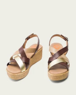 PORRONET Sandalia Cuña Piel Moka Iris Flash Sale