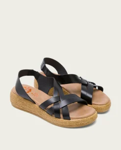 PORRONET Sandalia Cuña Piel Negra Ganga Best