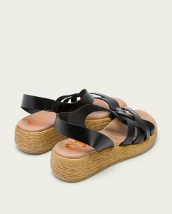 PORRONET Sandalia Cuña Piel Negra Ganga Best