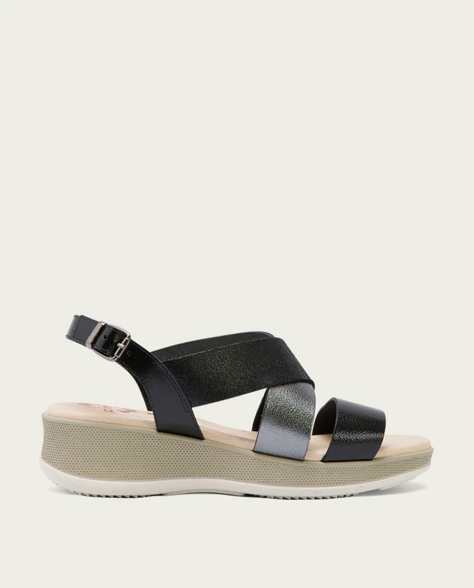 PORRONET Sandalia Cuña Piel Negro Plomo Fiama Best