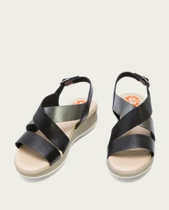 PORRONET Sandalia Cuña Piel Negro Plomo Fiama Best