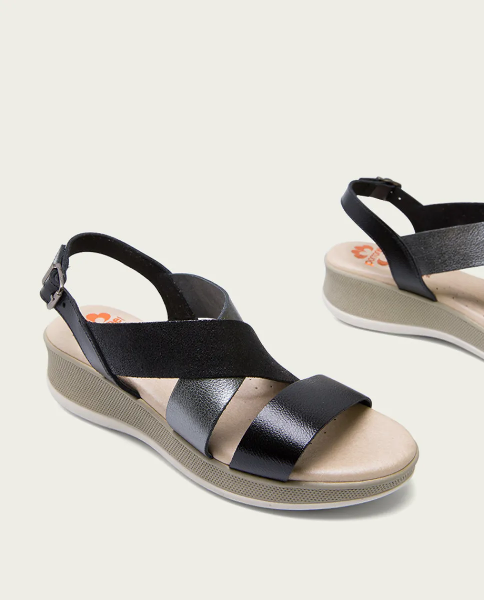 PORRONET Sandalia Cuña Piel Negro Plomo Fiama Best