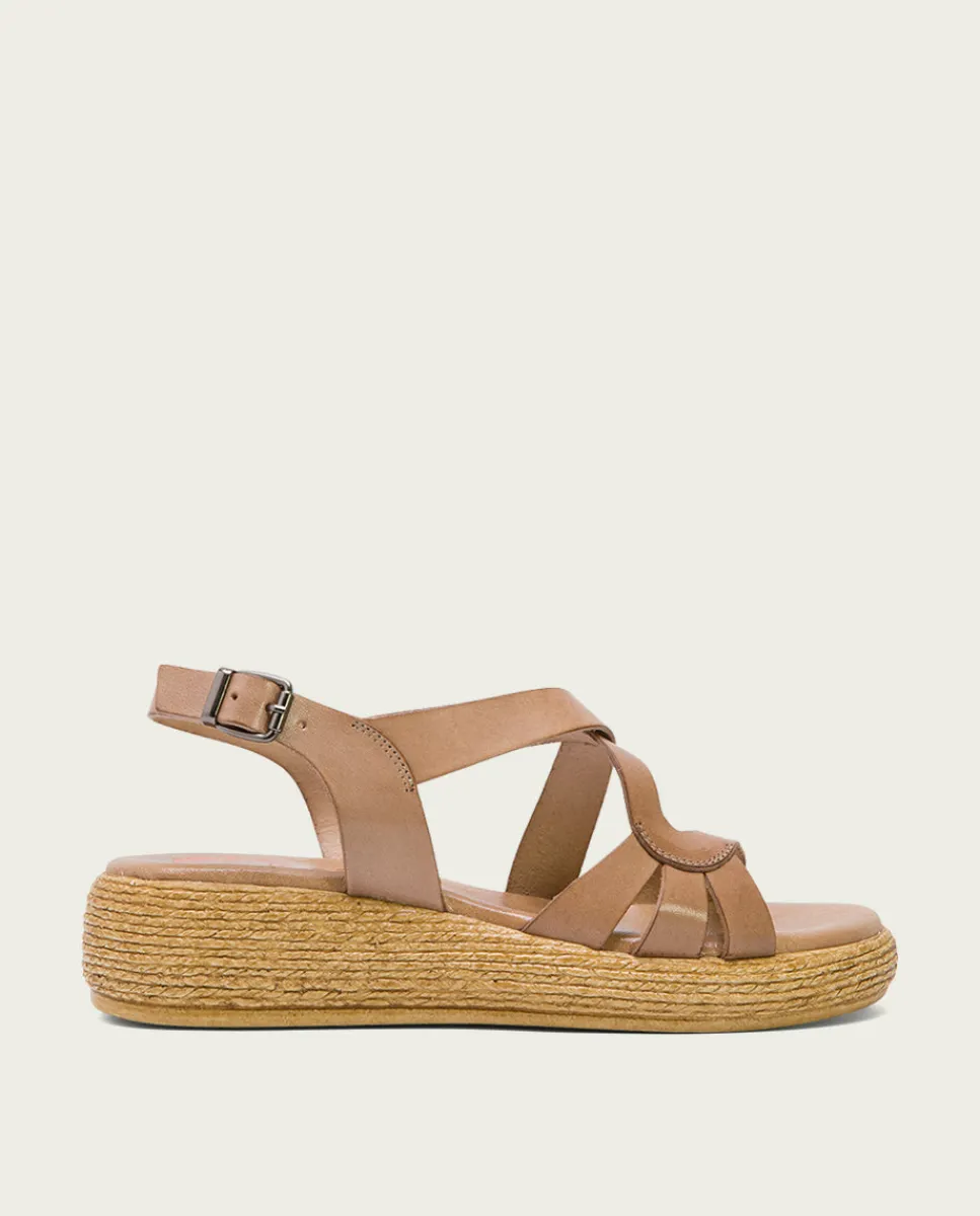 PORRONET Sandalia Cuña Piel Taupe Gisela Cheap