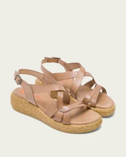 PORRONET Sandalia Cuña Piel Taupe Gisela Cheap