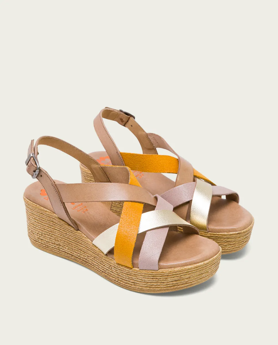 PORRONET Sandalia Cuña Piel Taupe Platino Iris Best