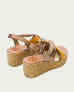 PORRONET Sandalia Cuña Piel Taupe Platino Iris Best