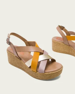 PORRONET Sandalia Cuña Piel Taupe Platino Iris Best