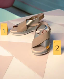 PORRONET Sandalia Cuña Piel Taupe Platino Flora Hot