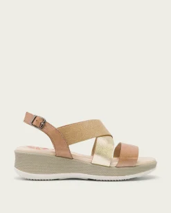 PORRONET Sandalia Cuña Piel Taupe Platino Fiama Discount